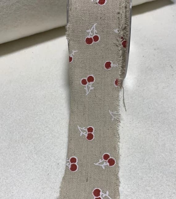 none - Cherries Linen/Cotton Frayed Edge Ribbon Trim Made in France 2" wide