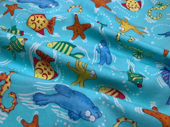 cotton fabric - Sea Creatures Cotton Fabric Vintage 90's OOP Robert Kaufman