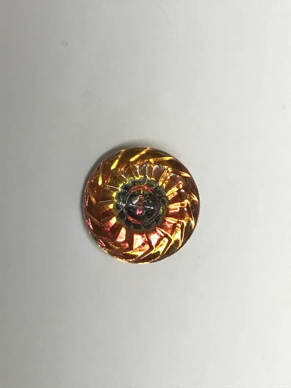 orange none - Vintage Glass Button - Mirror Back Iridescent Orange Spider Swirl 3/4"