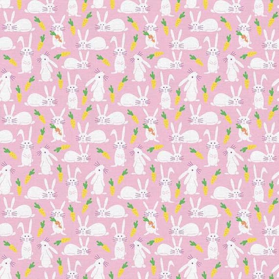 pink cotton fabric - Bunny Trail - Bunnies & Carrots Pink - Paintbrush Studio Cotton Fabrics