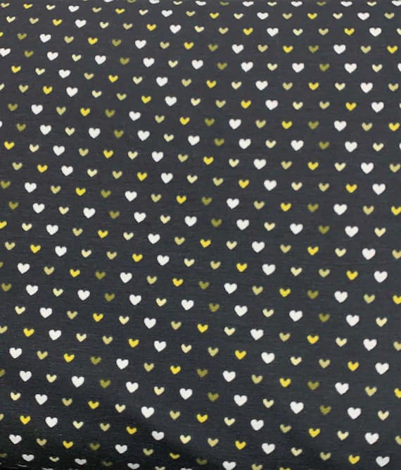 black cotton fabric - White & Green Hearts on Black - Avalana - Stof Fabrics - Jersey Cotton Knit