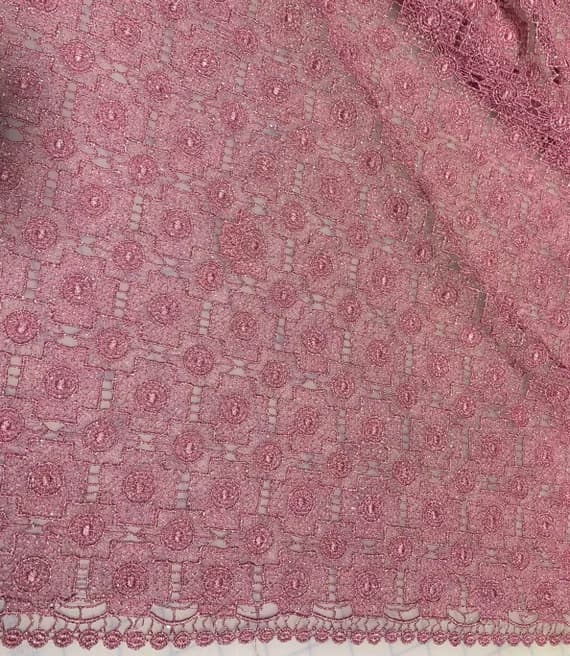 pink lace - Pink Geometric Schiffli Lace Fabric