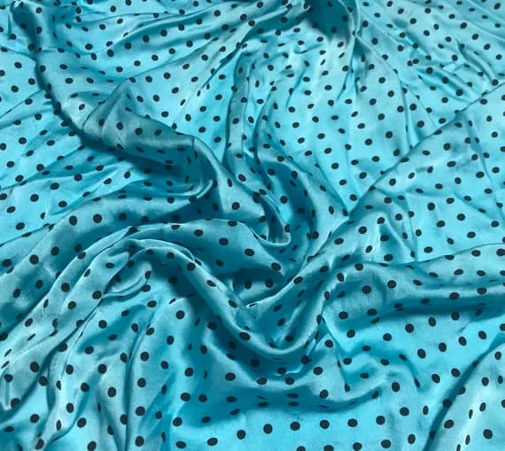 aqua charmeuse fabric - Hand Dyed Silk CHARMEUSE Fabric Aqua & Black Small Polka Dots