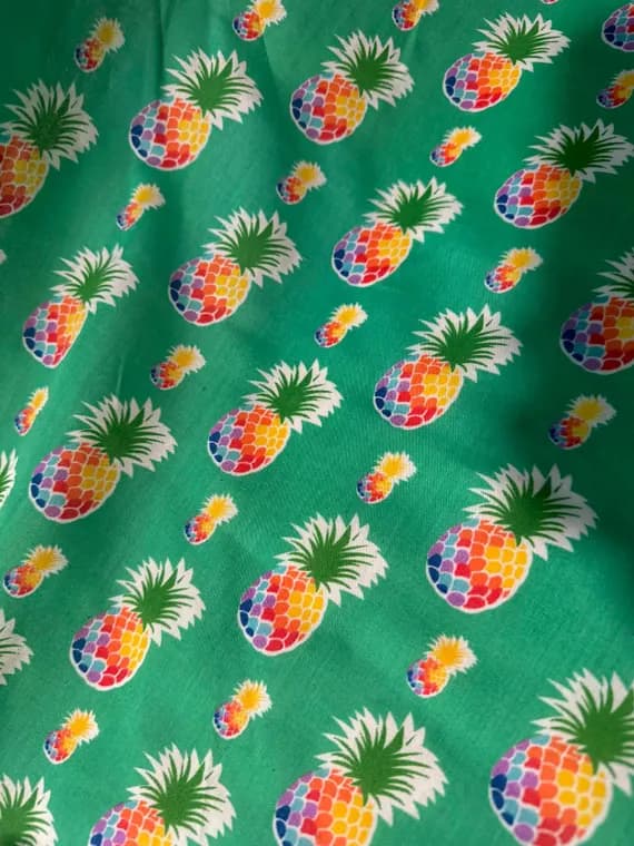 green cotton fabric - Pineapples on Green - Poly/Cotton Broadcloth Fabric