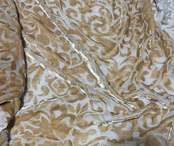 brown velvet fabric - GOLDEN BROWN Scroll Burnout Hand Dyed Silk Velvet Fabric