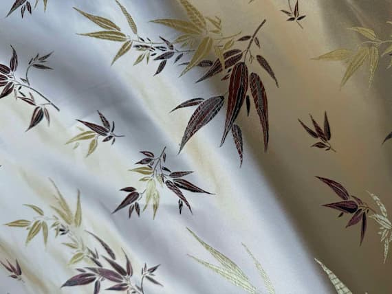gold brocade fabric - Gold & Brown Bamboo - Faux Silk Brocade Jacquard Fabric