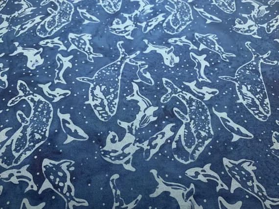 silver cotton fabric - Silver Torch Gray Whales Winter Twine - Batik by Mirah Cotton Fabric