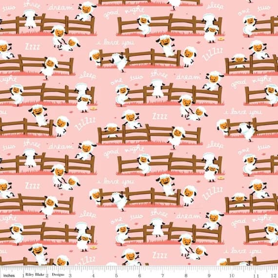 pink cotton fabric - Harmony Farm Sheep Dream Pink - Riley Blake Cotton Fabric