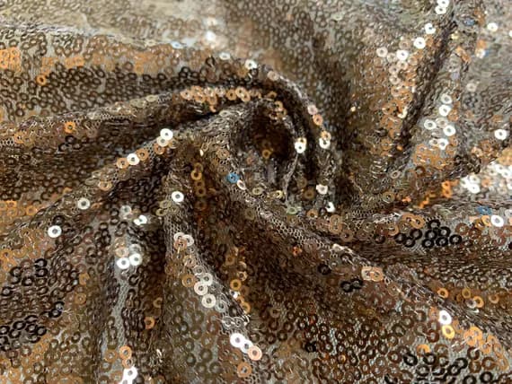 sequin - Bronze - Sequin Spangle Sewn on Mesh Fabric