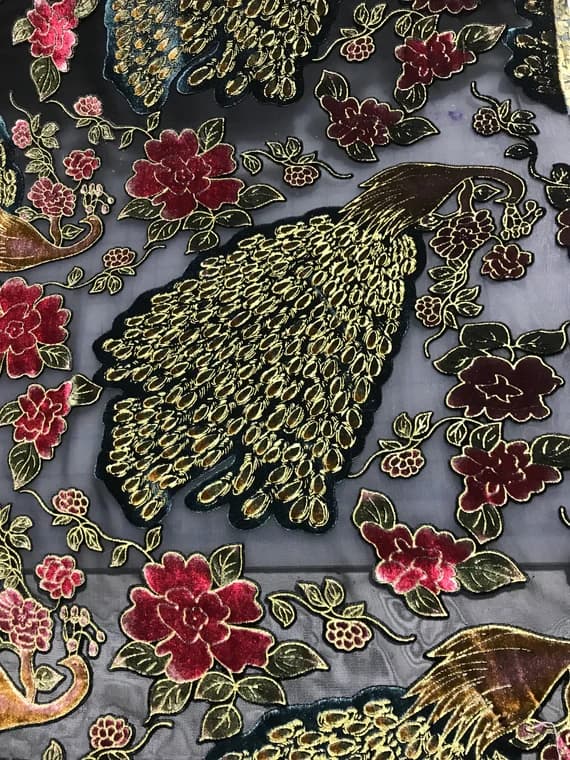 velvet fabric - Peacocks - Burnout Silk Velvet Fabric