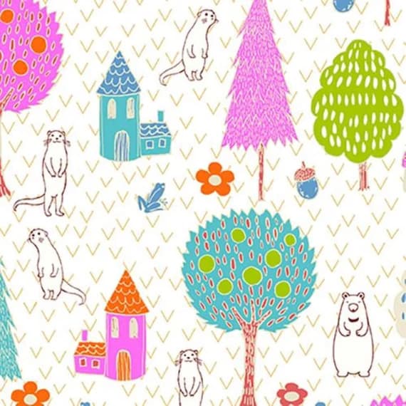 white cotton fabric - Otter Romp Village White - Paintbrush Studio Cotton Fabric