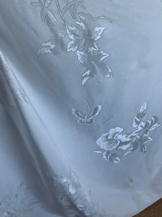 white silk fabric - White Butterfly Floral - 100% Silk Jacquard Fabric