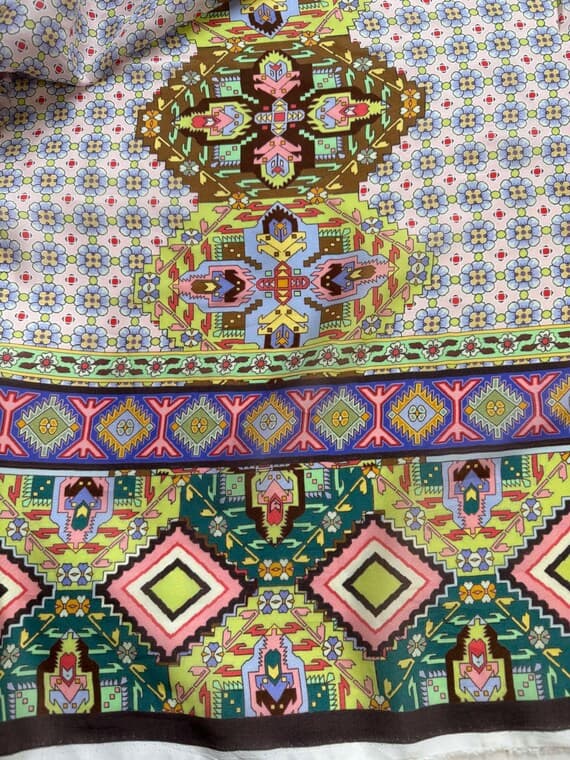 charmeuse fabric - Johnny Was Boho Floral Geometric Print - 100% Silk Satin Crepe Fabric