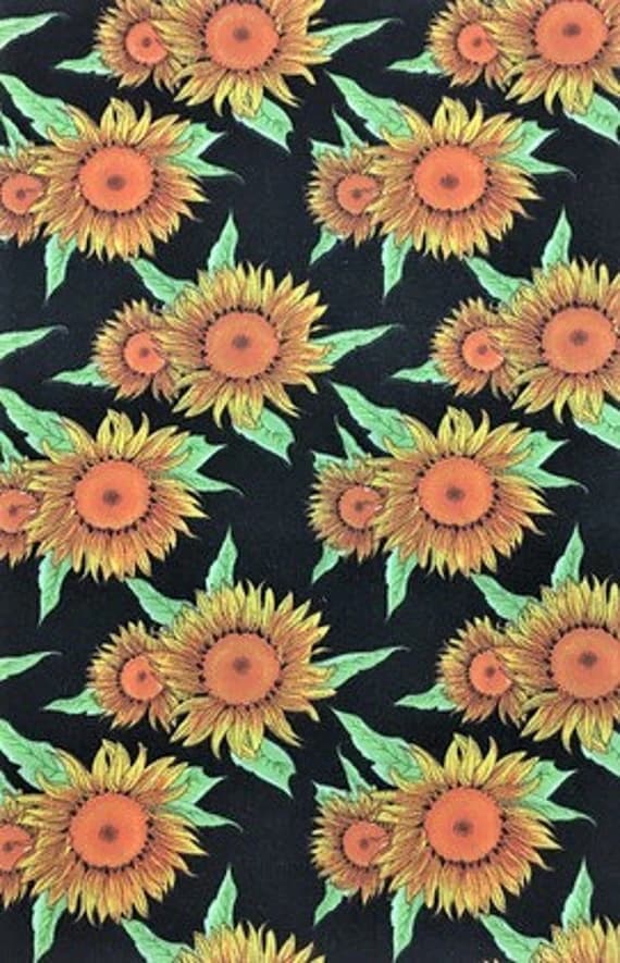 black cotton fabric - Sunflowers on Black - Poly/Cotton Broadcloth Fabric