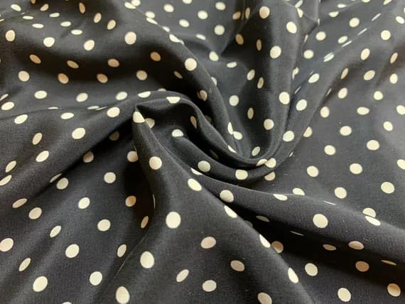 black crepe fabric - 1/2 yard increments - Black with White 3/16" Polka Dots - 16mm Silk Crepe de Chine Fabric