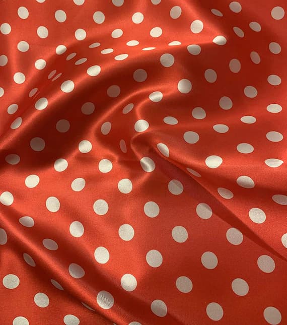 white charmeuse fabric - Red with White 1/2" Polka Dots - Faux Silk Polyester Charmeuse Satin Fabric