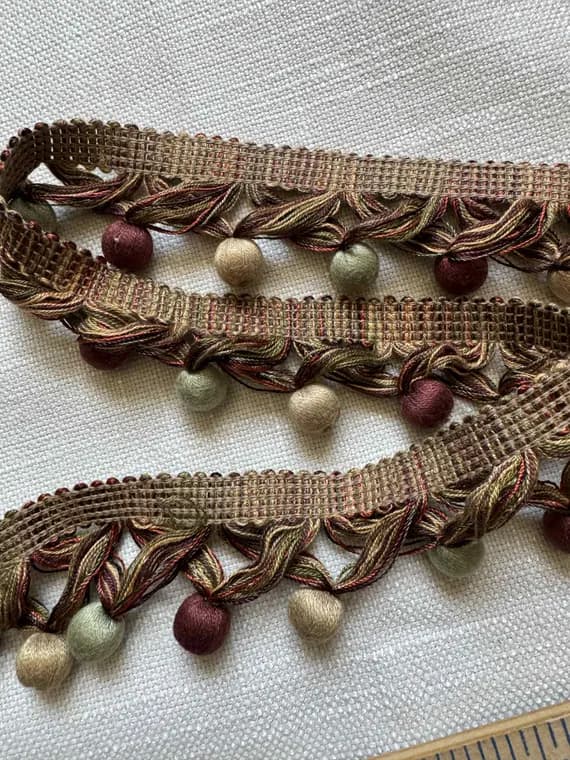 gold none - Vintage Red Gold Green 1-5/8" Beads Ball Tassel Fringe -by the yard-