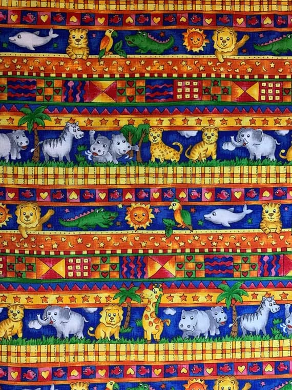 cotton fabric - Two by Two Noah's Ark Animals Cotton Fabric Vintage 90's OOP by Hoffman