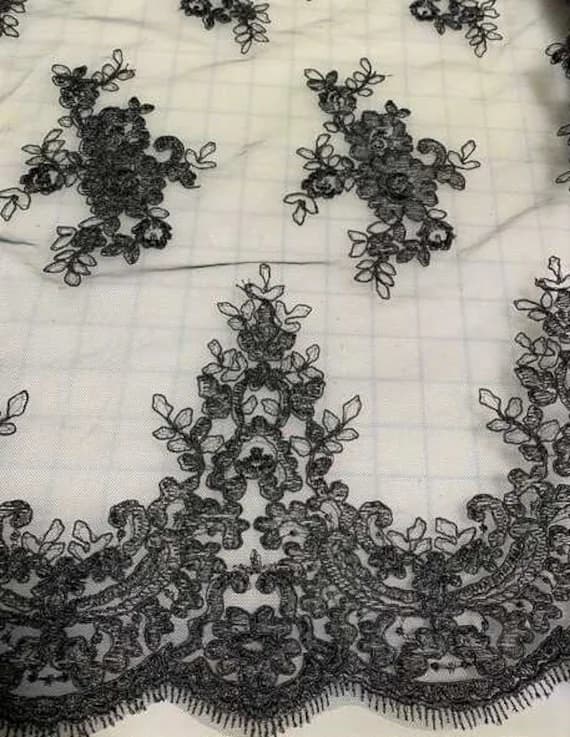 black lace - Black Floral Embroidered Tulle Lace Fabric