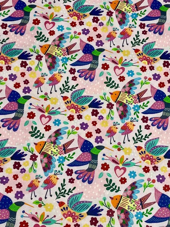 pink cotton fabric - Viva Mexico! Birds Pink - Paintbrush Studio Cotton Fabric