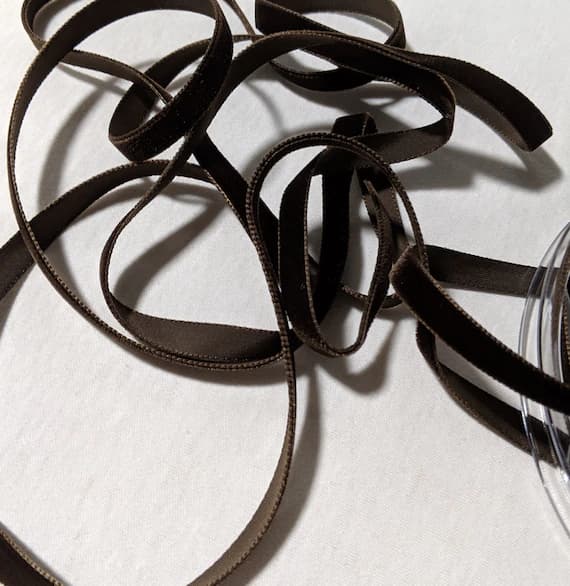 brown none - French VELVET Ribbon DARK CHOCOLATE Brown by the yard 3/8 inch