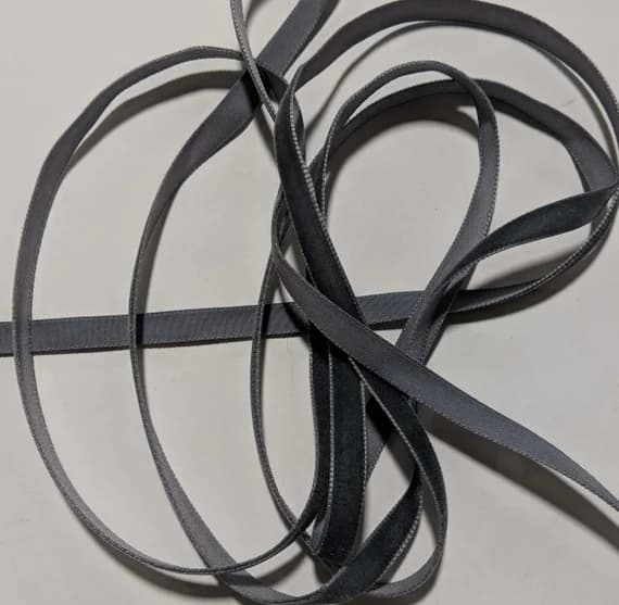 gray none - French VELVET Ribbon DARK GRAY by the yard 3/8 inch