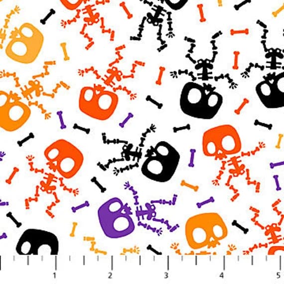 white cotton fabric - White as a Ghost Bony - Ghoultide Gathering- by Patrick Lose for Northcott Cotton Fabric