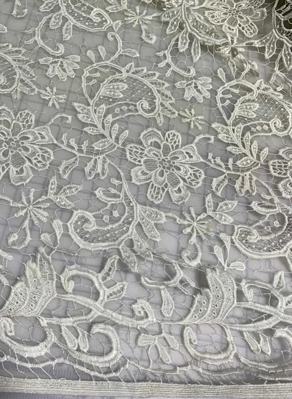 ivory lace - Ivory Paisley Floral - Schiffli Lace Fabric