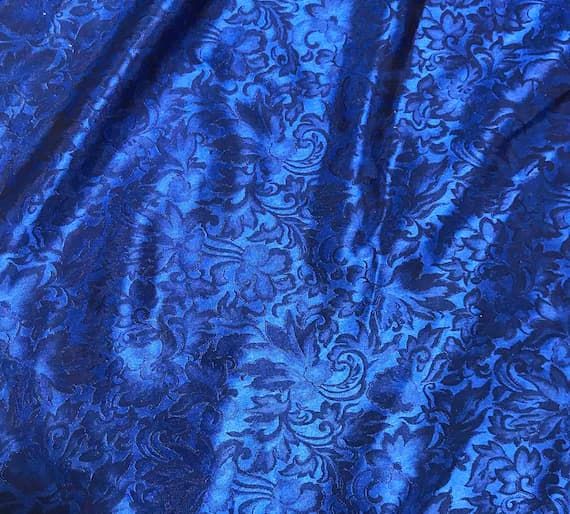 royal silk fabric - Royal Blue Baroque Scroll - Silk Jacquard Fabric