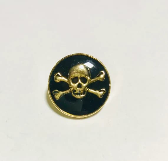gold none - Set of 2 Gold Black Enamel Skull & Crossbones Metal Button - 20mm / 3/4" - Dill Buttons Brand