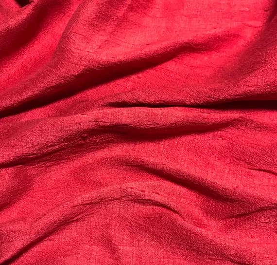 red dupioni fabric - Hand Dyed Cherry Red - Silk Dupioni Fabric