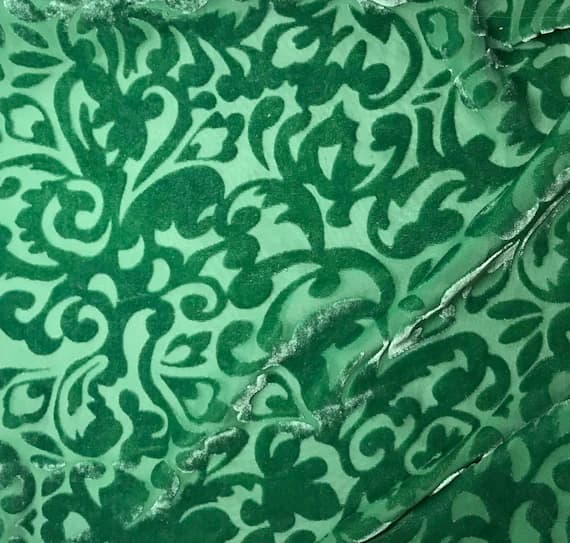 emerald velvet fabric - EMERALD GREEN Scroll Burnout Hand Dyed Silk Velvet Fabric