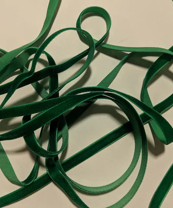 emerald none - French VELVET Ribbon EMERALD GREEN by the yard 3/8 inch