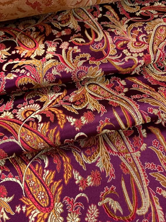 wine brocade fabric - Wine Red & Gold Paisley - Silk Brocade Fabric