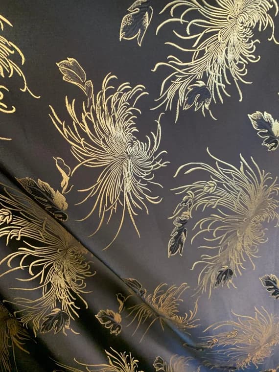 gold brocade fabric - Black & Gold Mums Floral - Faux Silk Brocade Jacquard Fabric
