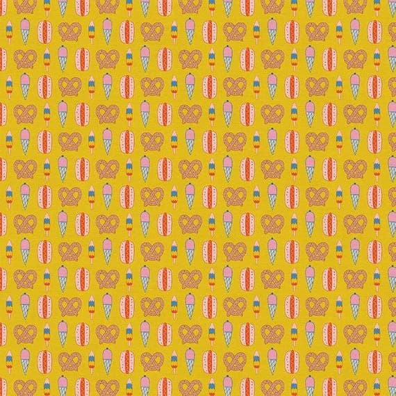 mustard cotton fabric - Step Right Up - Snack Pops Mustard - Paintbrush Studio Cotton Fabrics