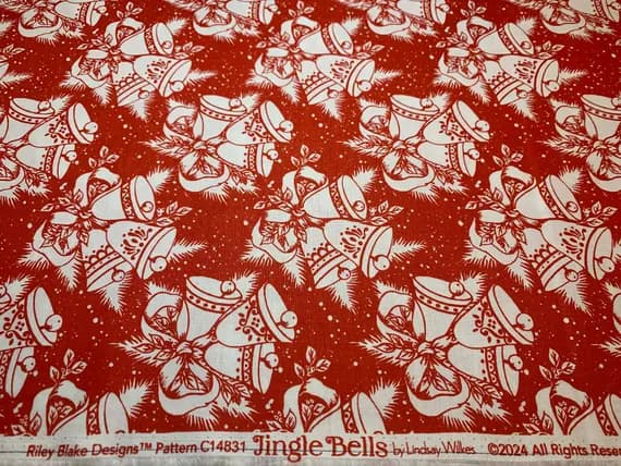 red cotton fabric - Jingle Bells Red by Riley Blake Lindsay Wilkes 100% Cotton Fabric Retro Christmas