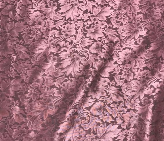silk fabric - Antique Rose Baroque Scroll - Silk Jacquard Fabric