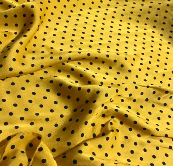 mustard charmeuse fabric - Hand Dyed Silk CHARMEUSE Fabric Mustard Yellow & Black Small Polka Dots