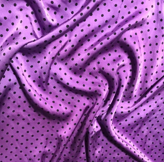 black charmeuse fabric - Hand Dyed Silk CHARMEUSE Fabric Purple & Black Small Polka Dots
