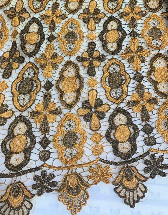 gold lace - Gold & Brown Medallions - Schiffli Lace Fabric