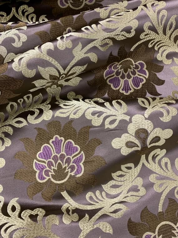 taupe brocade fabric - Taupe Brown Lotus Floral - Silk Brocade Fabric