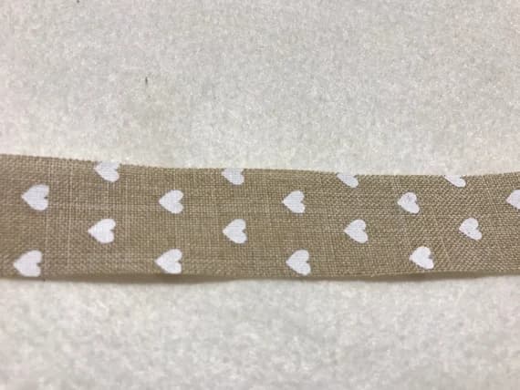 white none - Natural & White Hearts Faux Linen Ribbon Trim made in France 1" wide (3 yards)