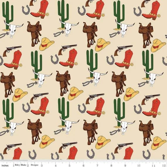 cream cotton fabric - Cowboy Country Gear Cream - Riley Blake Cotton Fabric