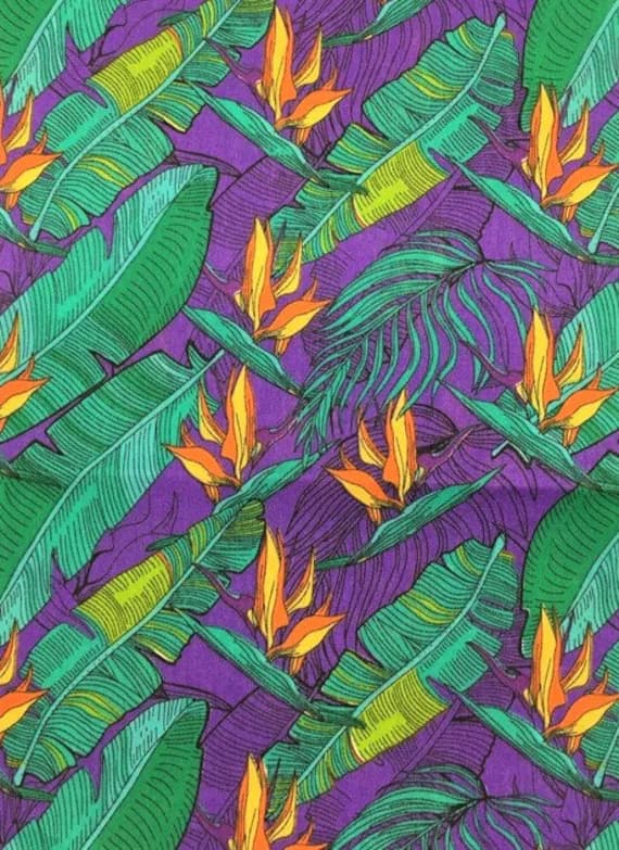 purple cotton fabric - Bird of Paradise on Purple - Poly/Cotton Broadcloth Fabric