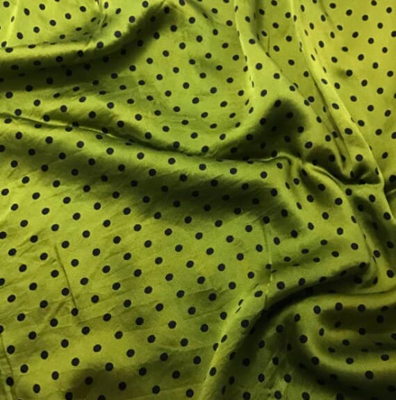 black charmeuse fabric - Hand Dyed Silk CHARMEUSE Fabric Chartreuse Green & Black Small Polka Dots