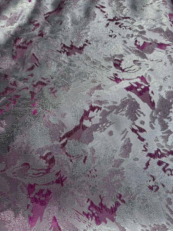 silver brocade fabric - Pink & Silver Abstract Floral - Faux Silk Brocade Jacquard Fabric