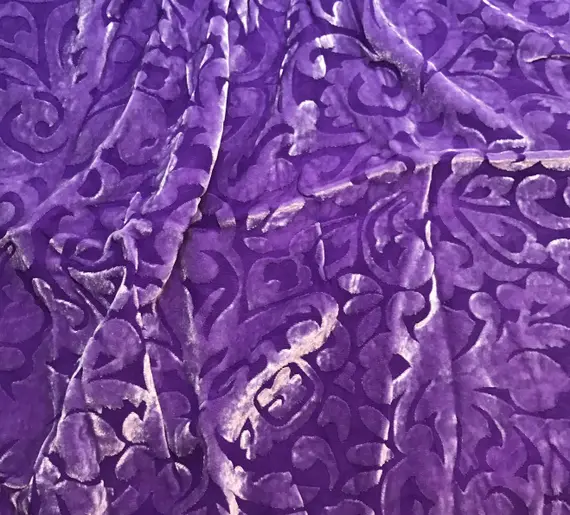purple velvet fabric - VIOLET PURPLE SCROLL - Hand Dyed Burnout Silk Velvet