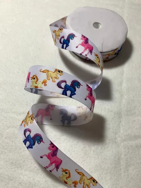 white none - Unicorns on White Grosgrain Ribbon Trim 1"x 5 Yards