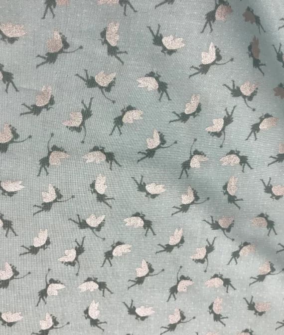 blue cotton fabric - Small Things Mystical Metallic Fairies Blue - Lewis & Irene Cotton Fabric